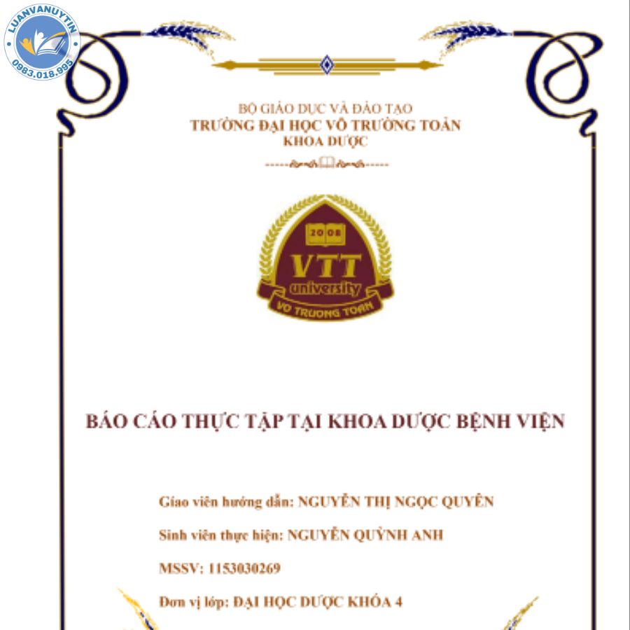 Tải miễn phí 6 mẫu báo cáo thực tập khoa dược bệnh viện & 50 mẫu đề tài hay nhất 2024 4 Mẫu báo cáo thực tập khoa dược bệnh viện Y học cổ truyền Cần Thơ
