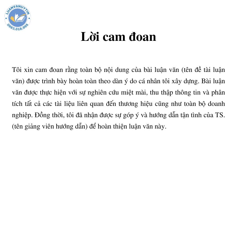 Top 30 mẫu lời cam đoan luận văn tốt nghiệp hay nhất 2024 8 Mẫu lời cam đoan luận văn tốt nghiệp số 9