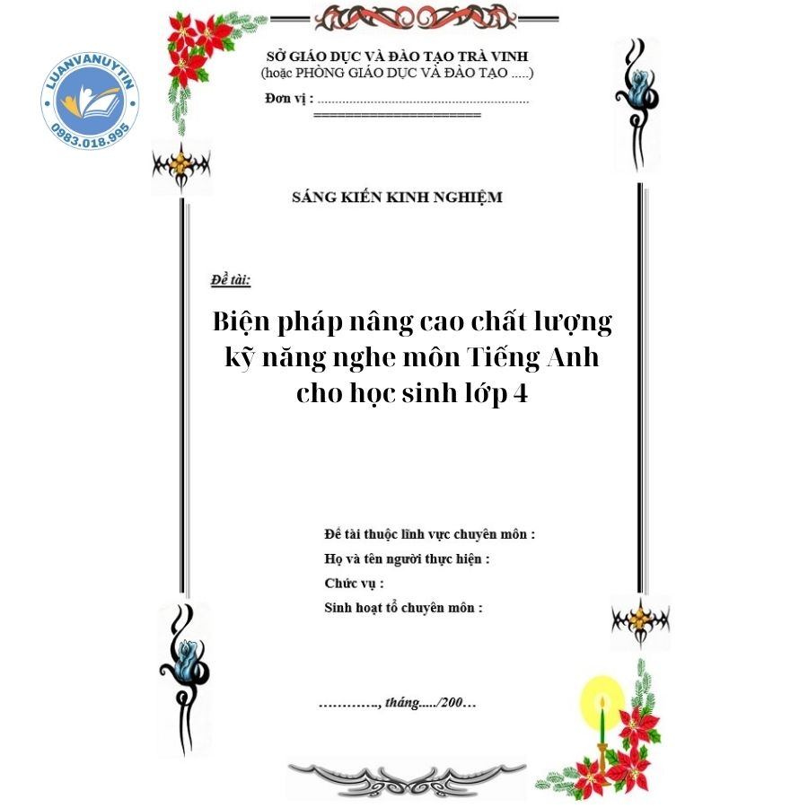 Tải miễn phí 9 mẫu sáng kiến kinh nghiệm tiếng Anh tiểu học theo từng lớp sáng tạo nhất 2024 9 Sáng kiến kinh nghiệm tiếng Anh tiểu học lớp 4 - mẫu số 3