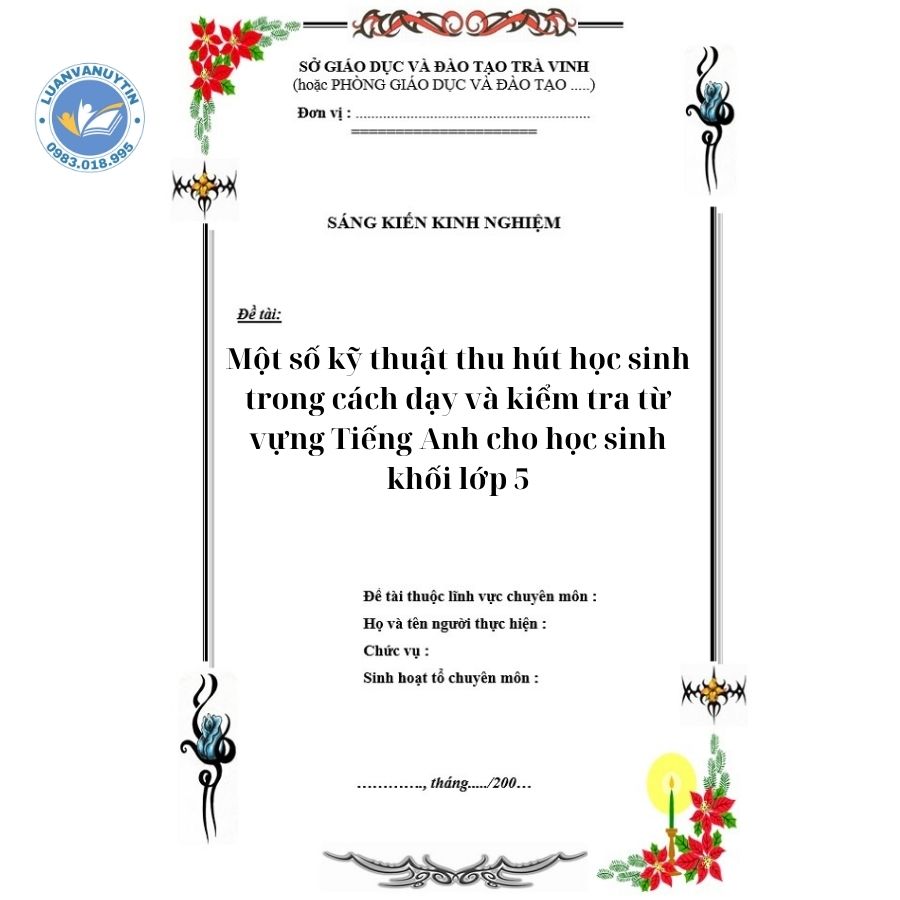 Tải miễn phí 9 mẫu sáng kiến kinh nghiệm tiếng Anh tiểu học theo từng lớp sáng tạo nhất 2024 13 Sáng kiến kinh nghiệm tiếng Anh tiểu học lớp 5 - mẫu số 3