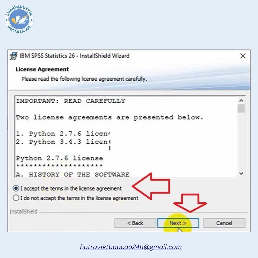 Tải SPSS 26 Full Crack vĩnh viễn + Hướng dẫn cài đặt chi tiết 6 Tiếp tục tích chọn ô I accept sau đó nhấn Next
