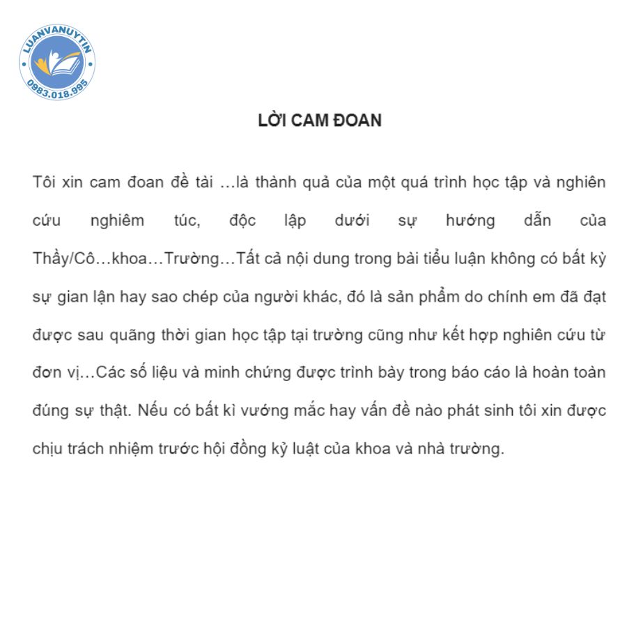 Tham khảo 6 mẫu lời cam đoan trong bài tiểu luận các chủ đề hay nhất & cách làm gây thuyết phục 2024 8 Mẫu lời cam đoan trong bài tiểu luận hay