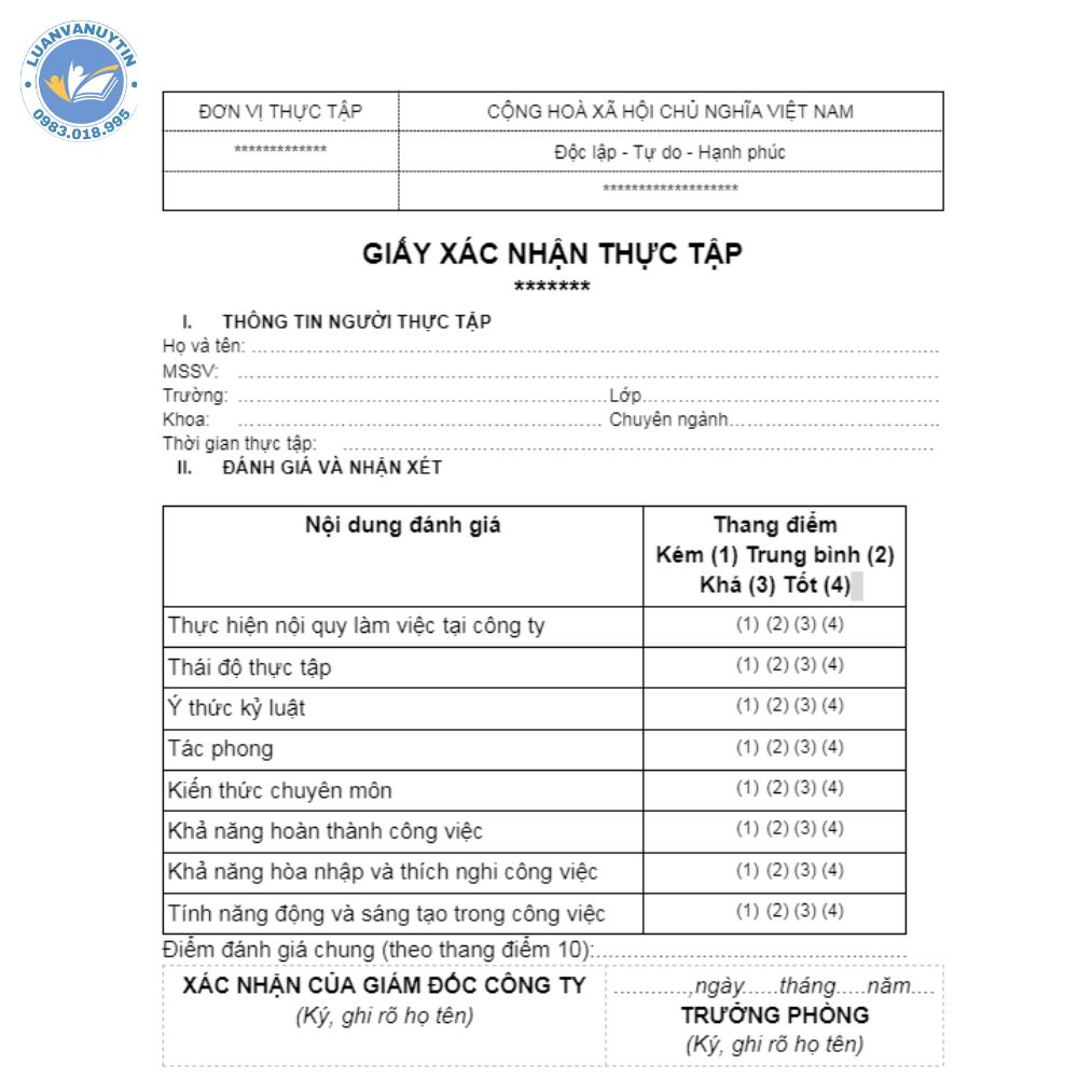 Mẫu giấy xác nhận thực tập hay nhất