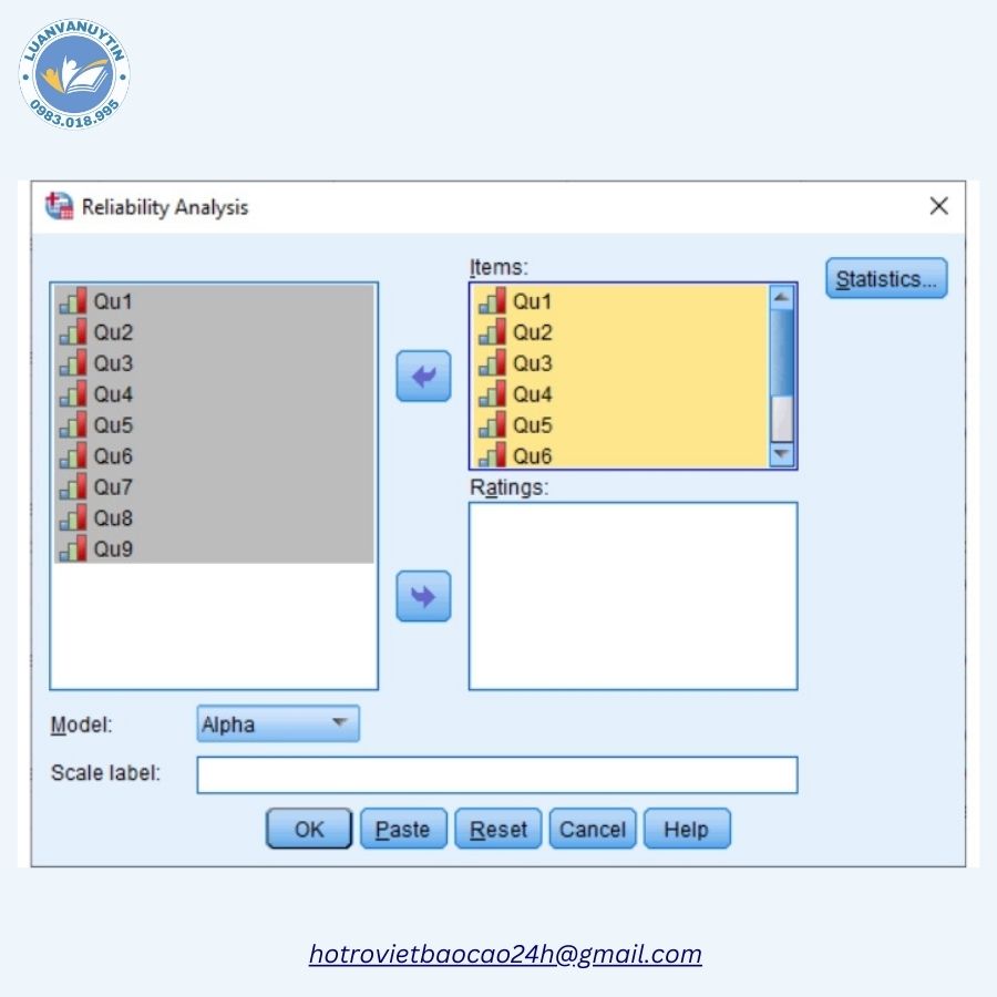 Hộp thoại Reliability Analysis sẽ xuất hiện