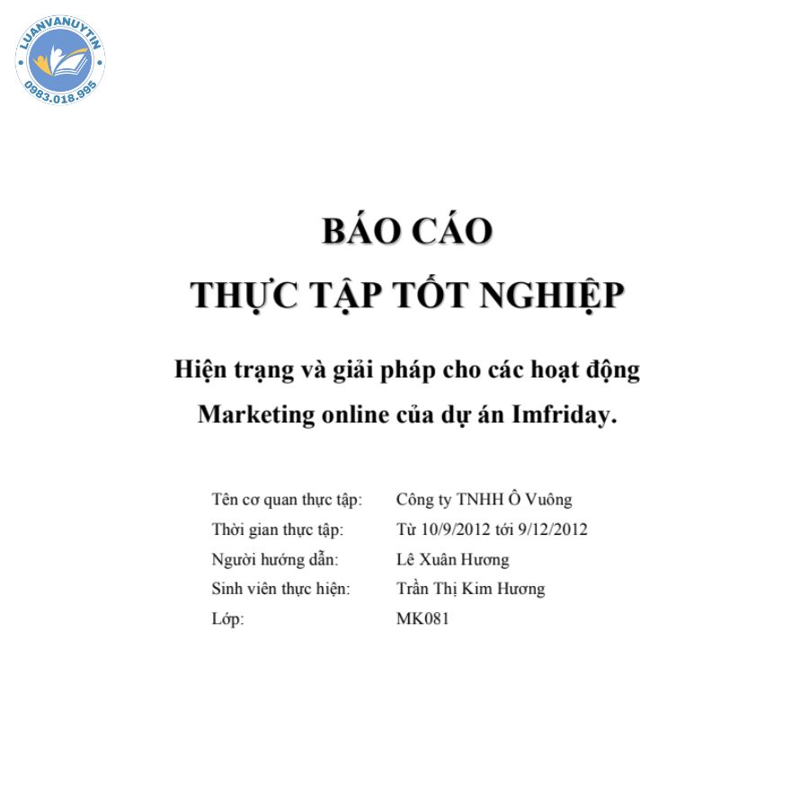 Mẫu báo cáo thực tập marketing số 1